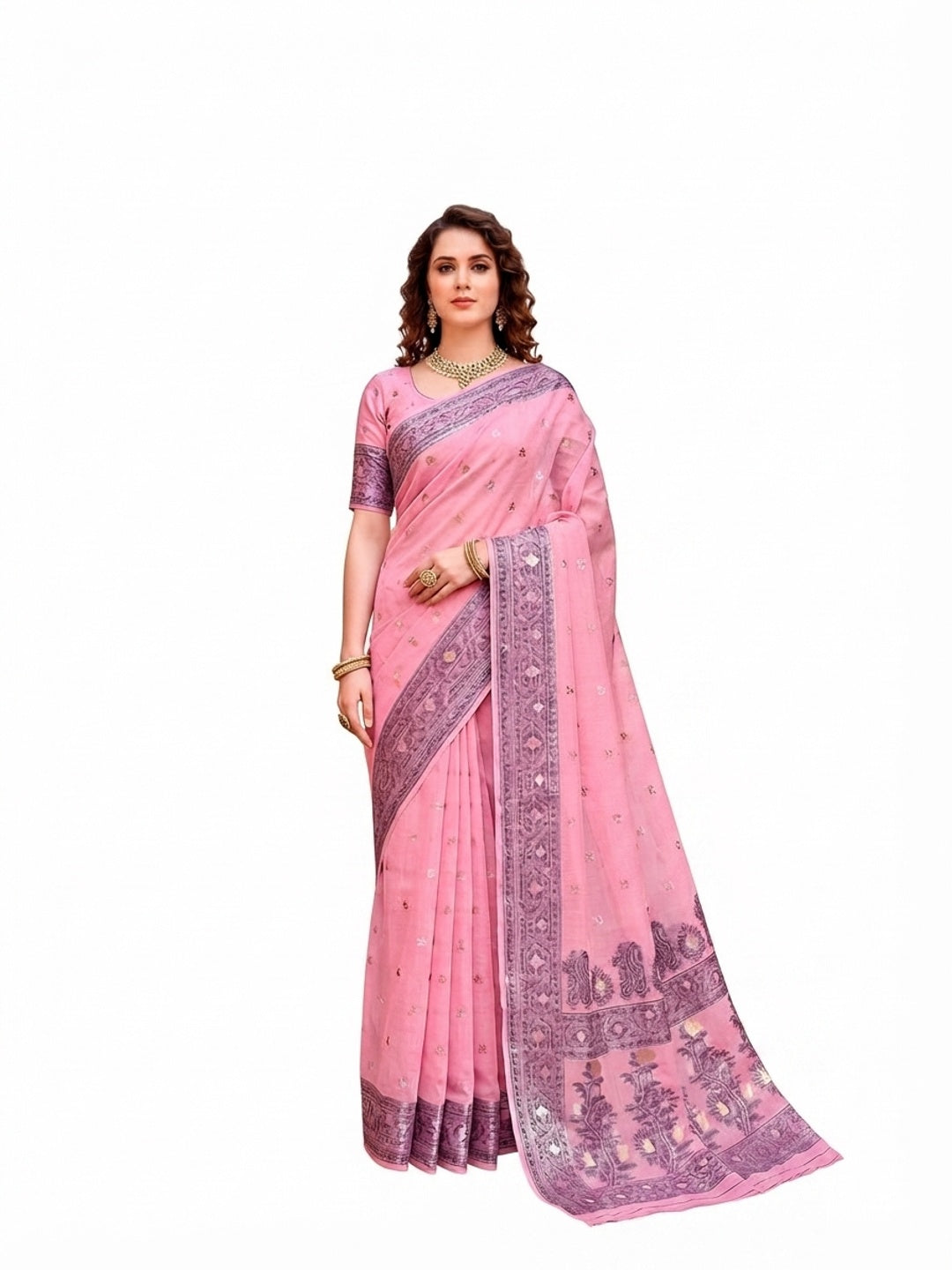 Peachmode Pink Cotton Blend Urvi Cotton Saree - Image 7