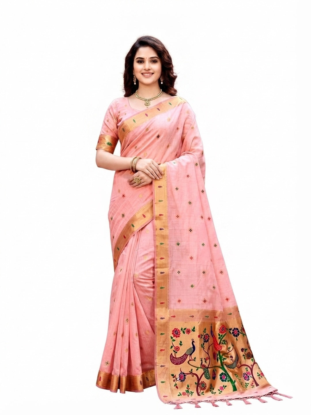 Peachmode Pink Cotton Blend Tanya Cotton Saree - Image 5