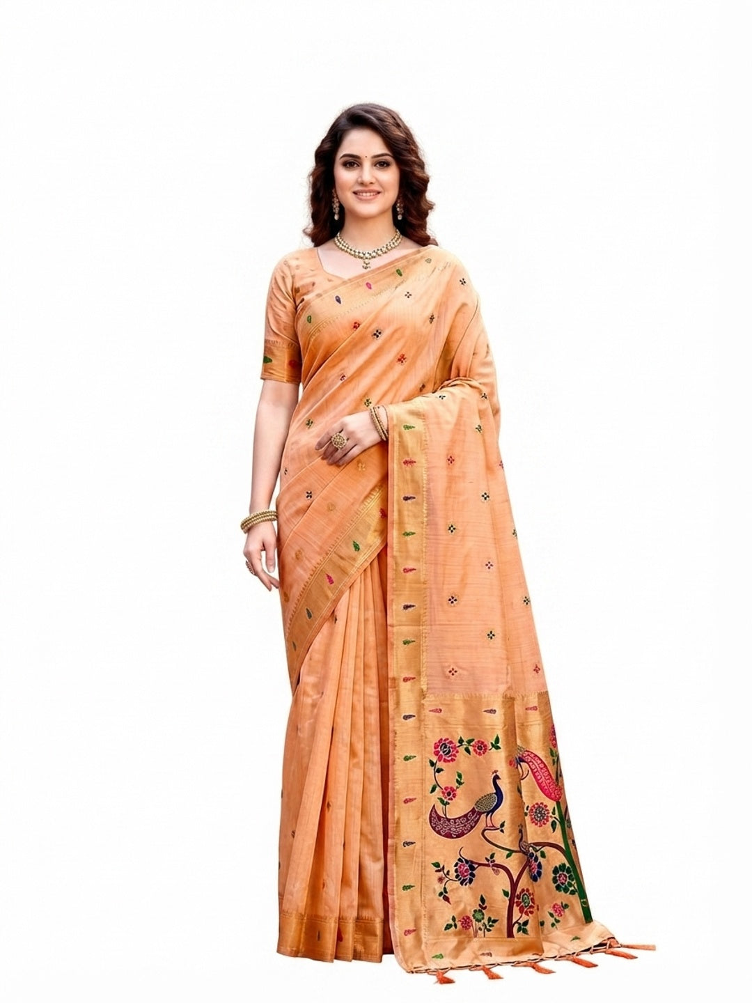 Peachmode Peach Cotton Blend Tanya Cotton Saree - Image 5