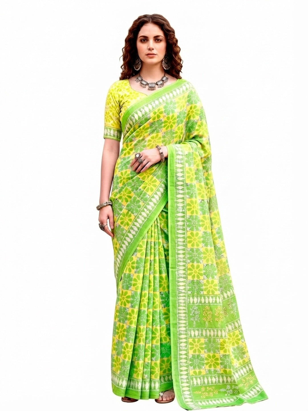 Peachmode Green Cotton Blend Sanskriti Saree - Image 5