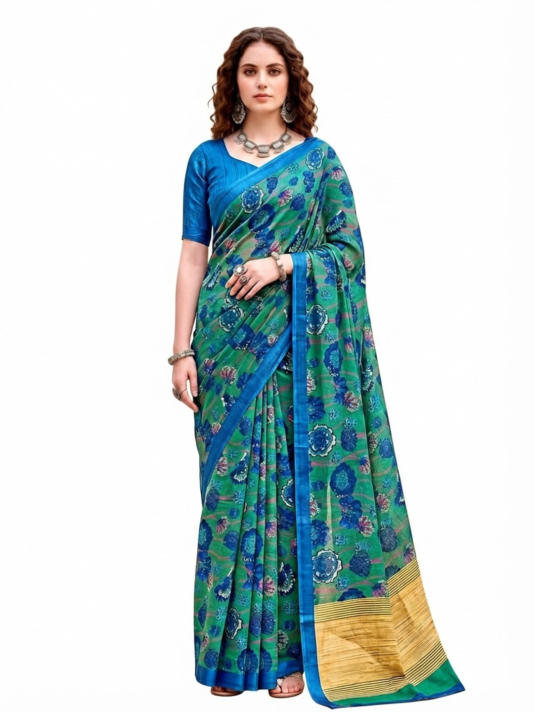 Peachmode Green Cotton Blend Sanskriti Saree - Image 7