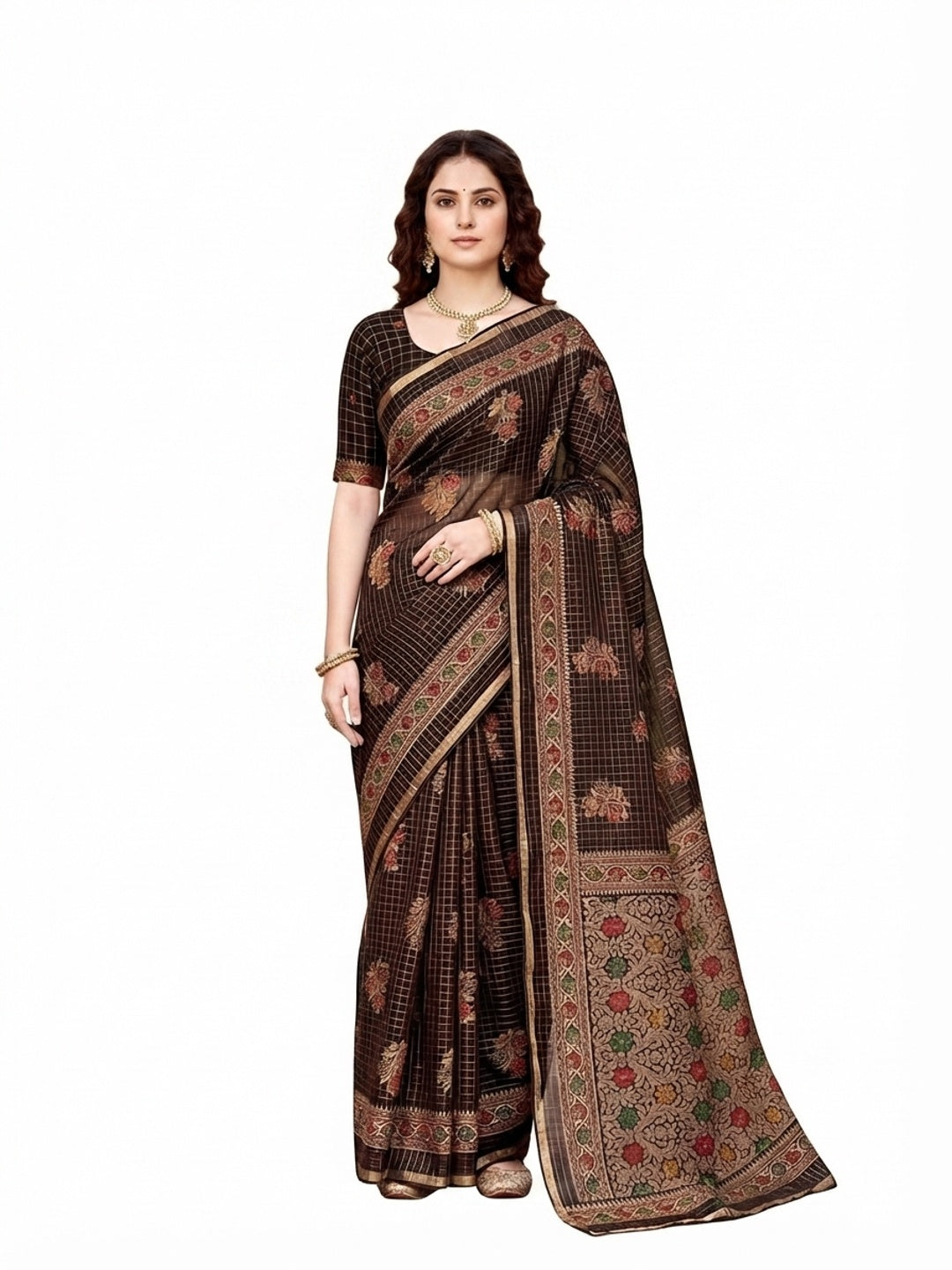 Peachmode Coffee Brown Georgette Saree - Image 7