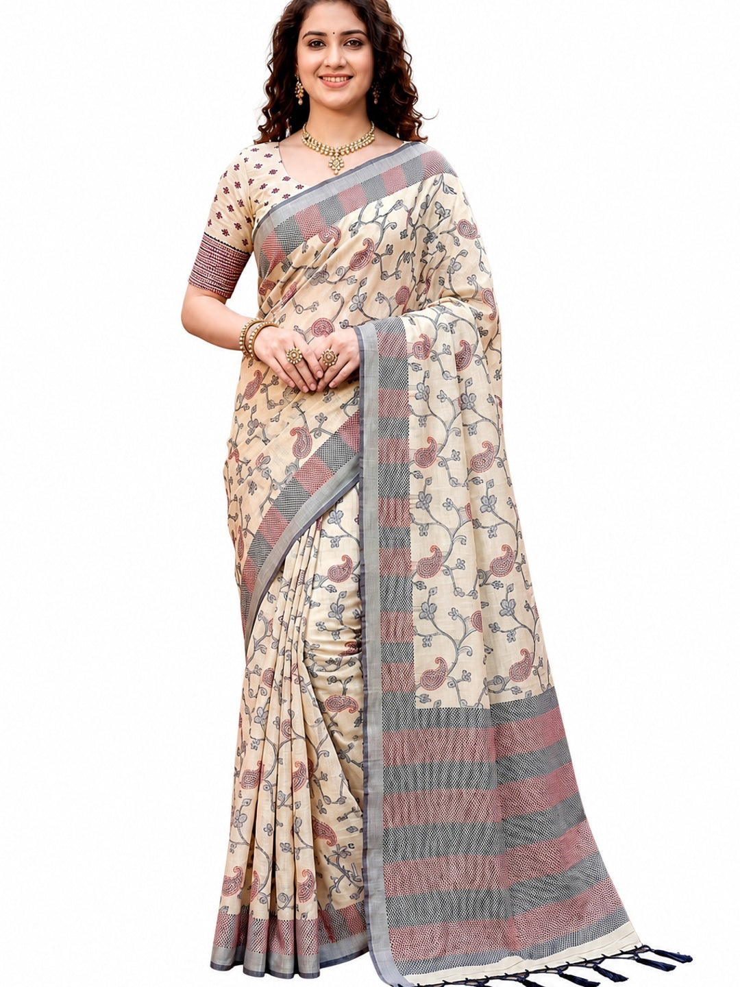 Peachmode Red Cotton Blend Ruchi Cotton Saree - Image 5