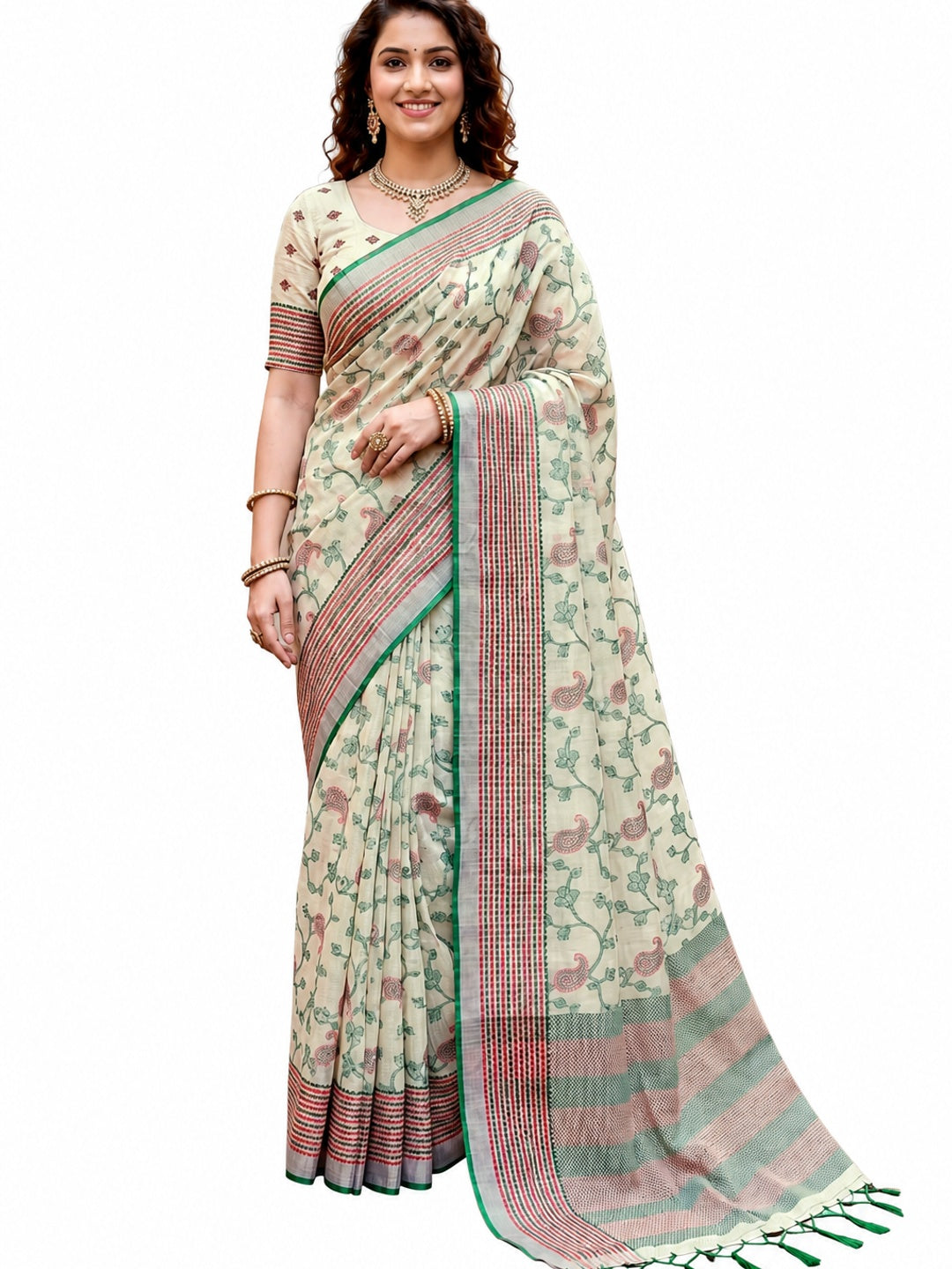 Peachmode Green Cotton Blend Ruchi Cotton Saree - Image 5