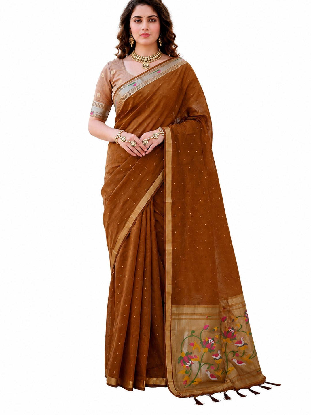 Peachmode Brown Cotton Blend Prachi Cotton Saree - Image 6