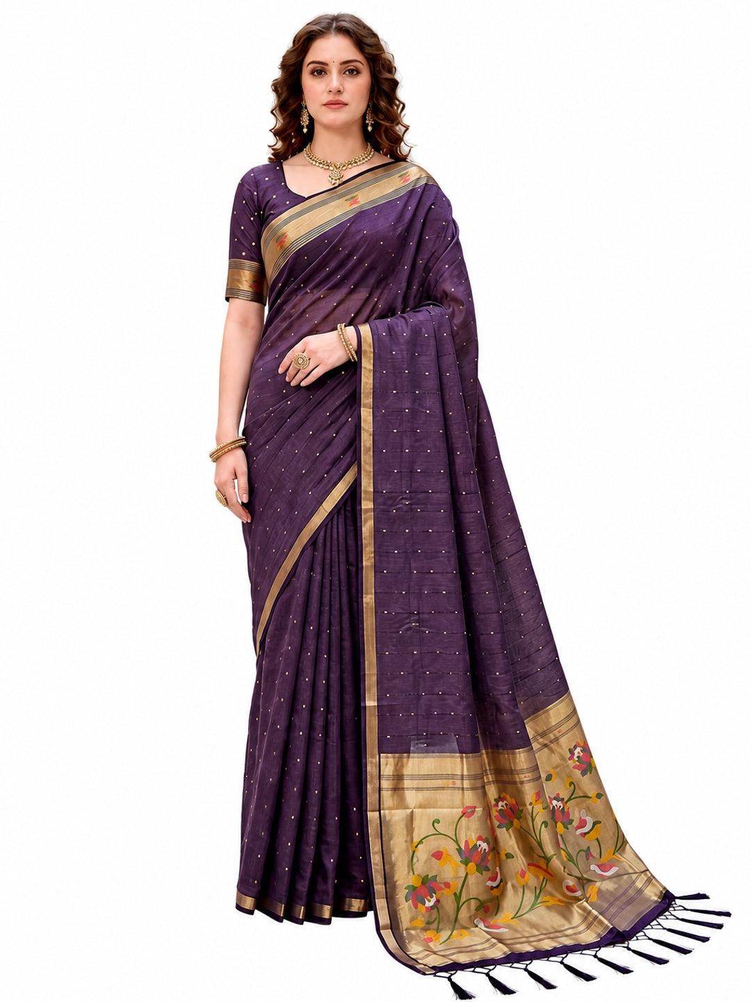 Peachmode Violet Cotton Blend Prachi Cotton Saree - Image 6