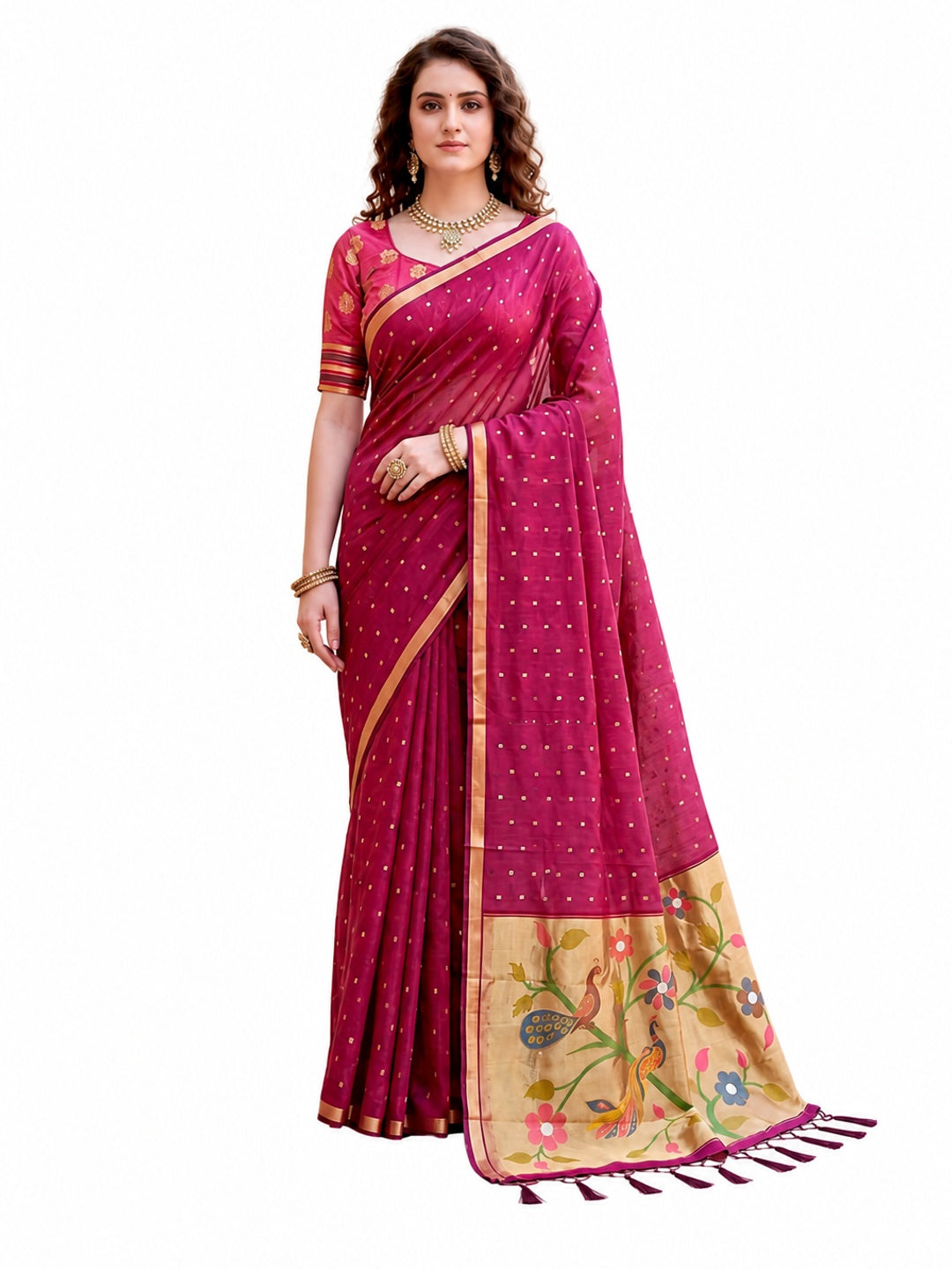 Peachmode Pink Cotton Blend Prachi Cotton Saree - Image 6