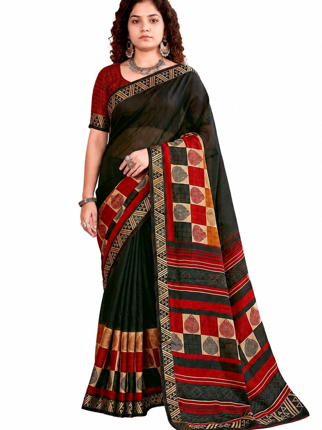 Peachmode Green Cotton Blend Pankhuri Saree - Image 6