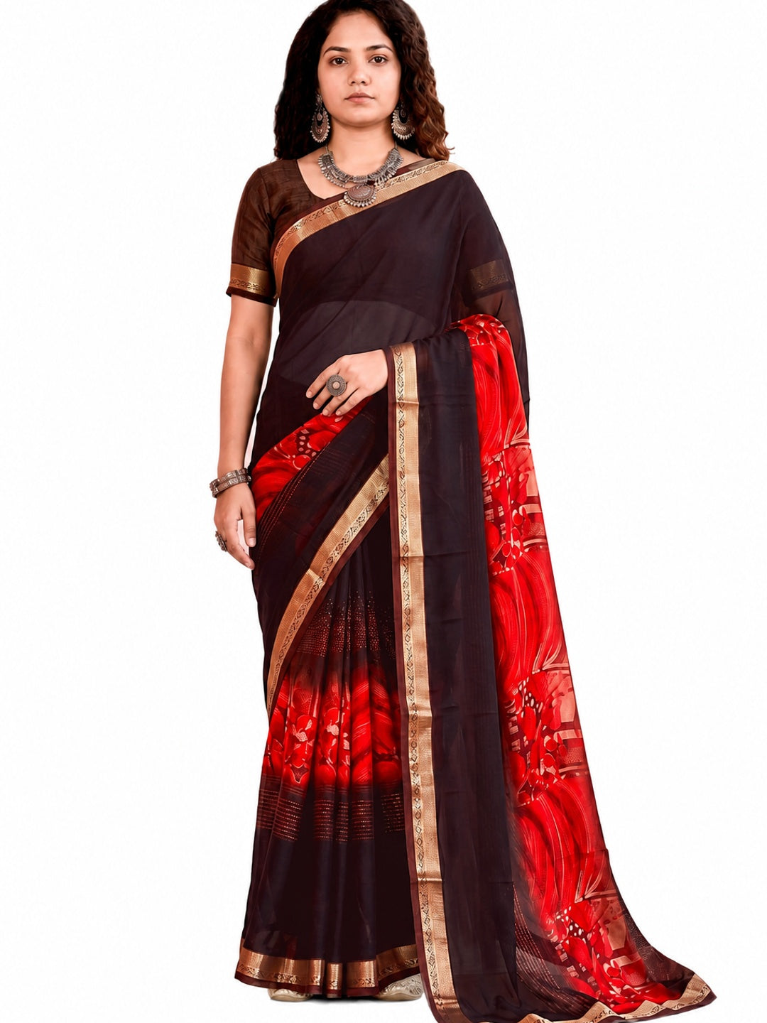 Peachmode Brown Cotton Blend Pankhuri Saree - Image 6