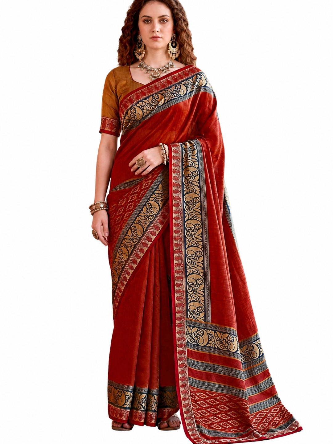 Peachmode Red Cotton Blend Pankhuri Saree - Image 6