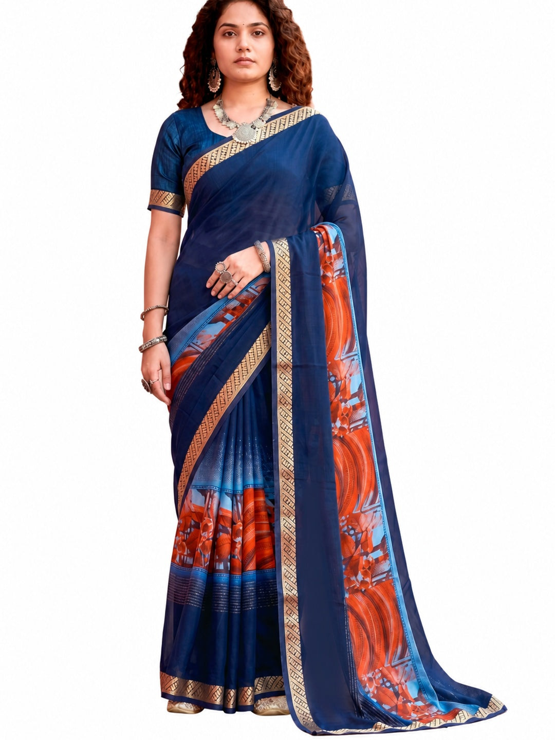 Peachmode Navy Blue Cotton Blend Pankhuri Saree - Image 6