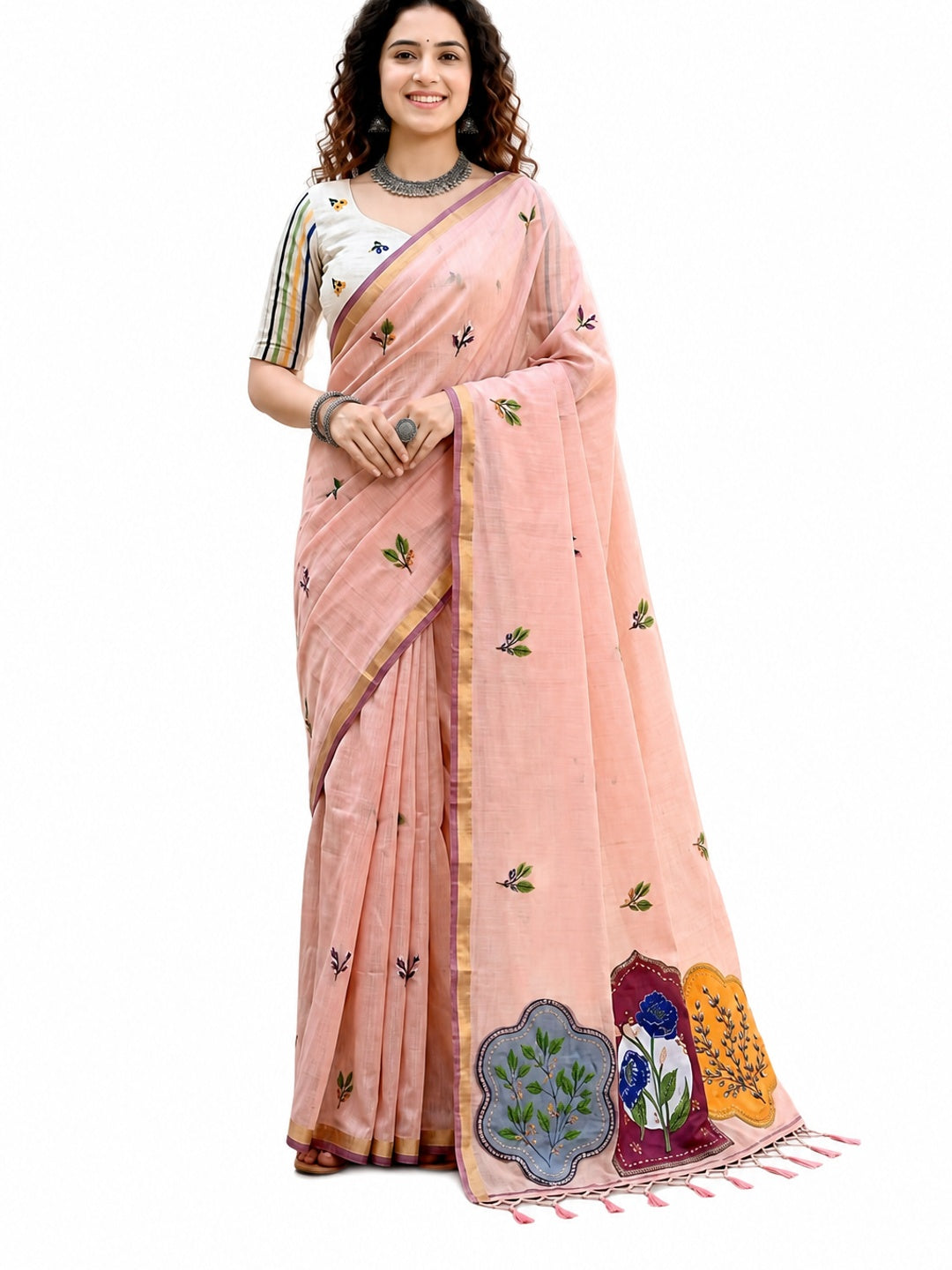 Peachmode Peach Cotton Blend Mridula Saree - Image 6