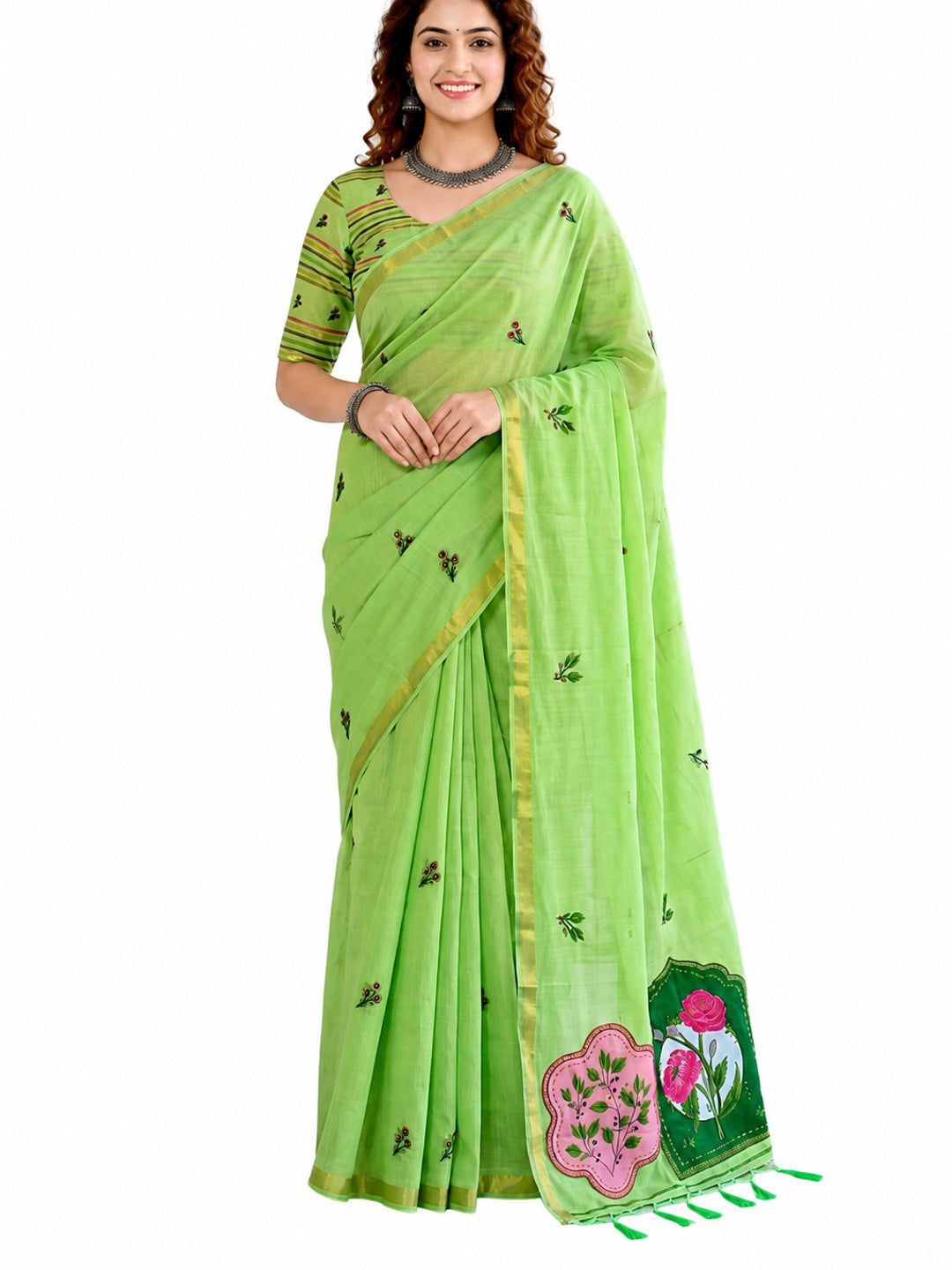Peachmode Green Cotton Blend Mridula Saree - Image 6