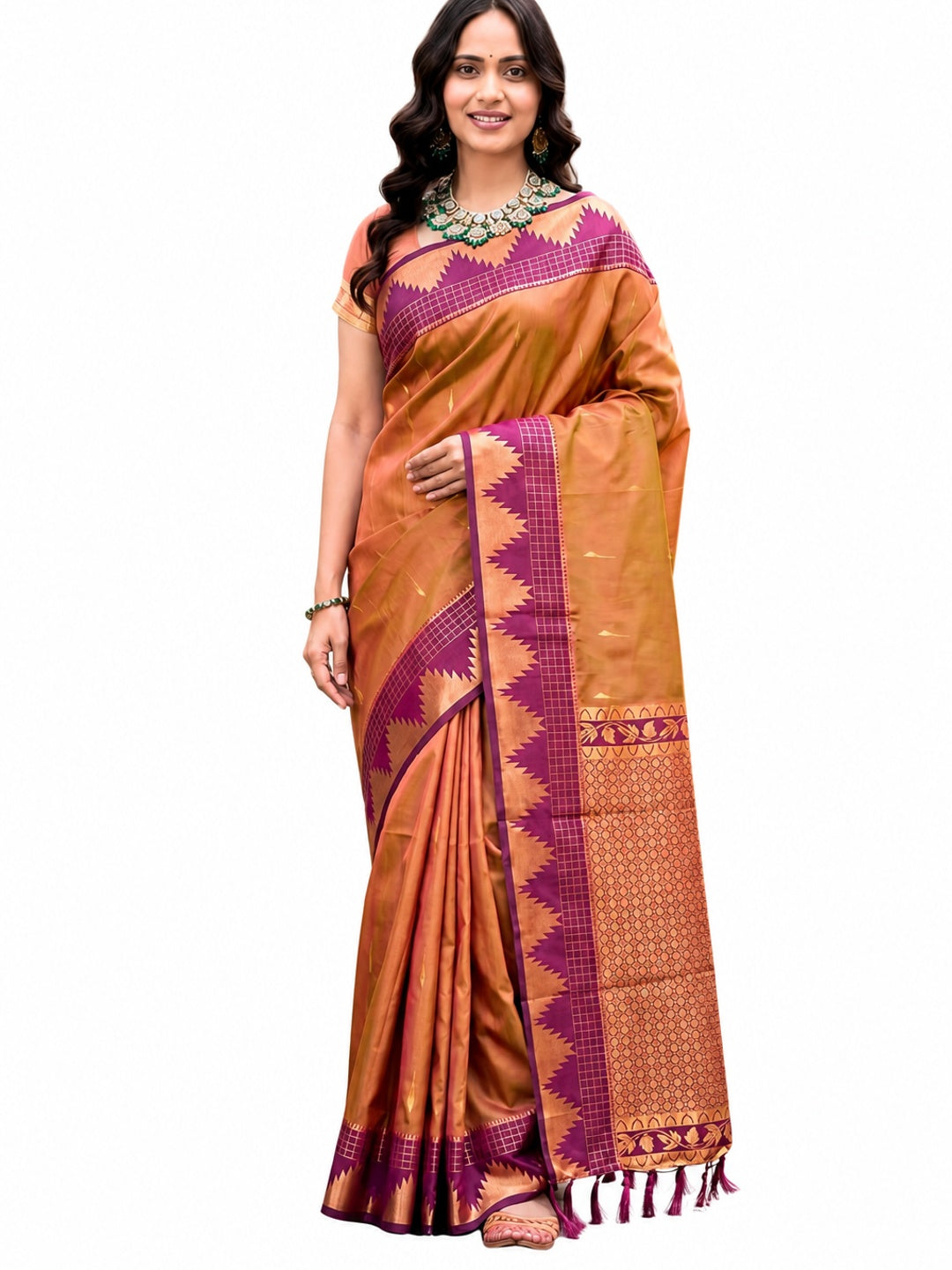 Peachmode Orange Silk Blend Lichi Saree - Image 5