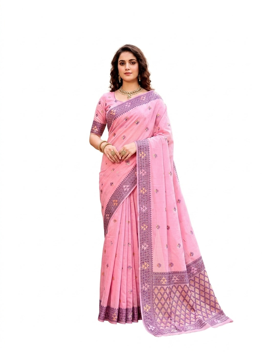 Peachmode Pink Cotton Blend Kashvi Cotton Saree - Image 7