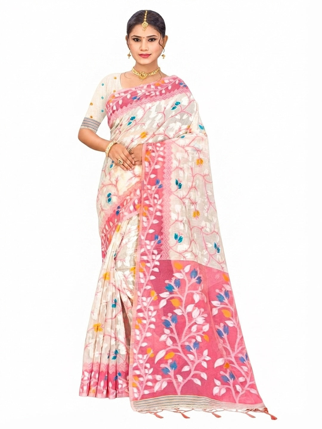 Peachmode Pink Cotton Blend Kashish Saree - Image 4
