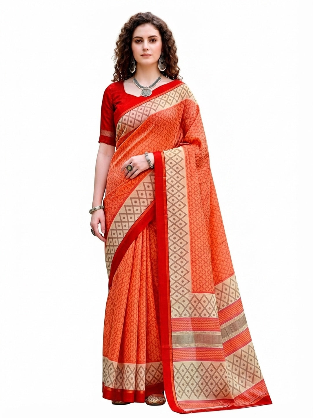 Peachmode Orange Cotton Blend Harshita Saree - Image 6