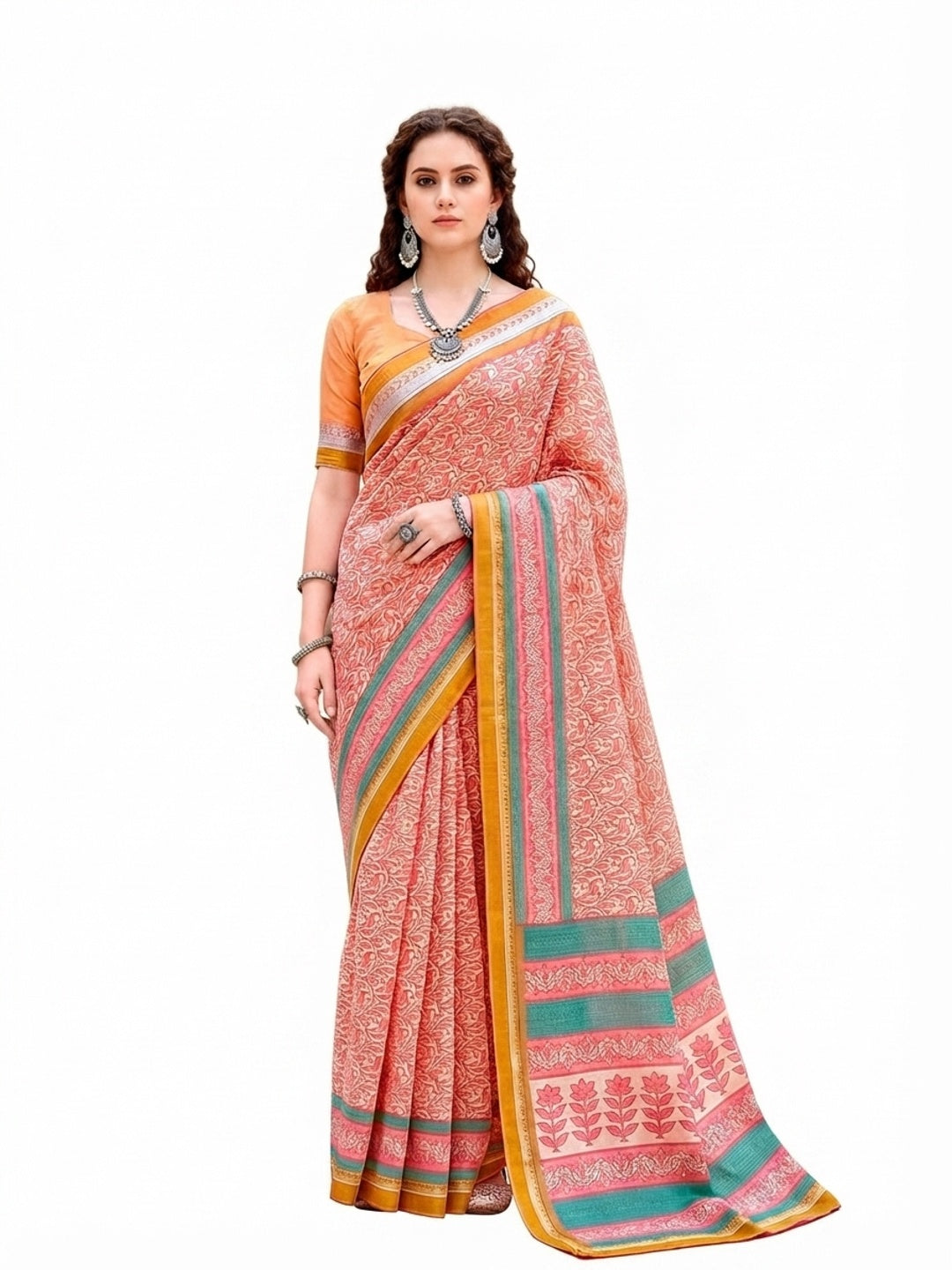 Peachmode Pink Cotton Blend Harshita Saree - Image 6