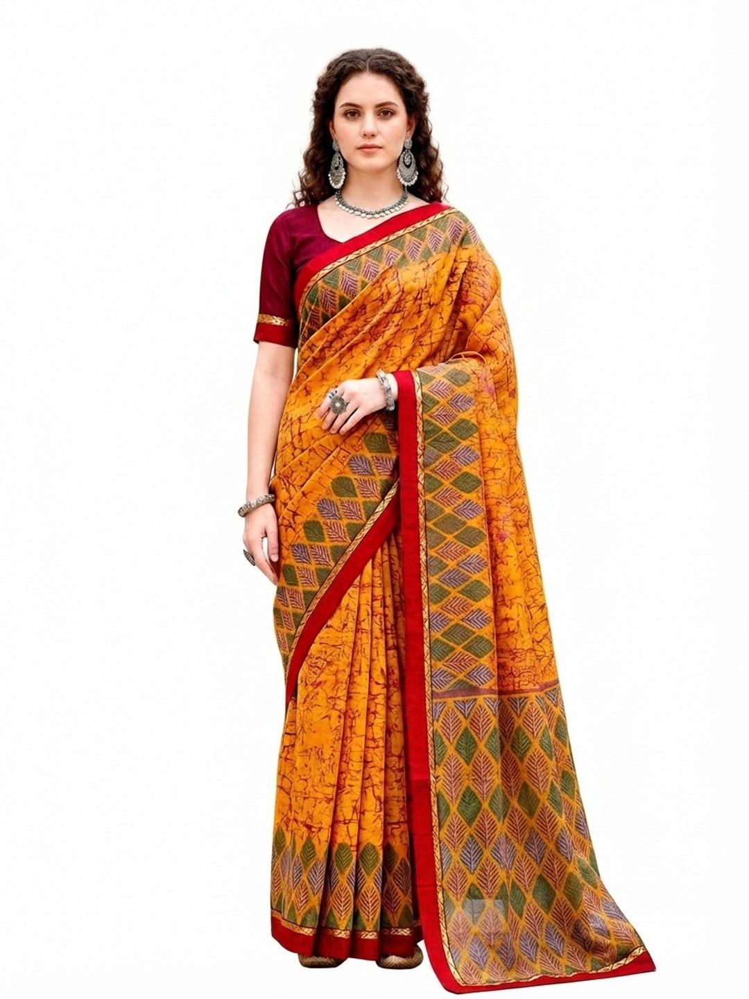 Peachmode Yellow Cotton Blend Harshita Saree - Image 6