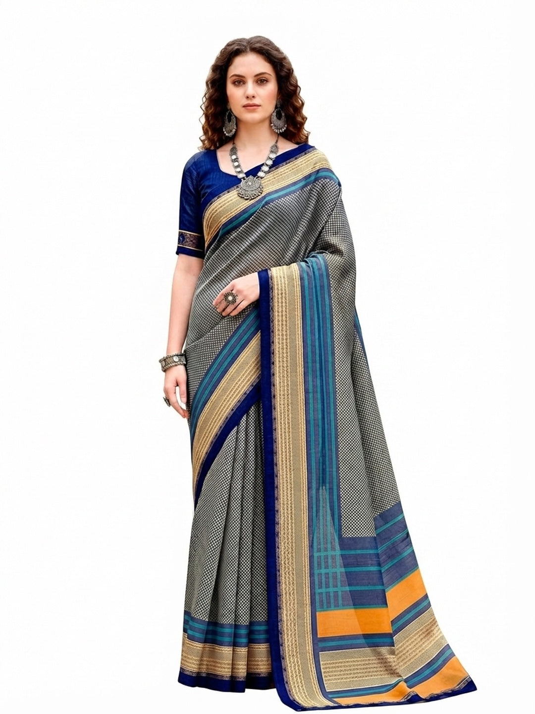Peachmode Grey Cotton Blend Harshita Saree - Image 6