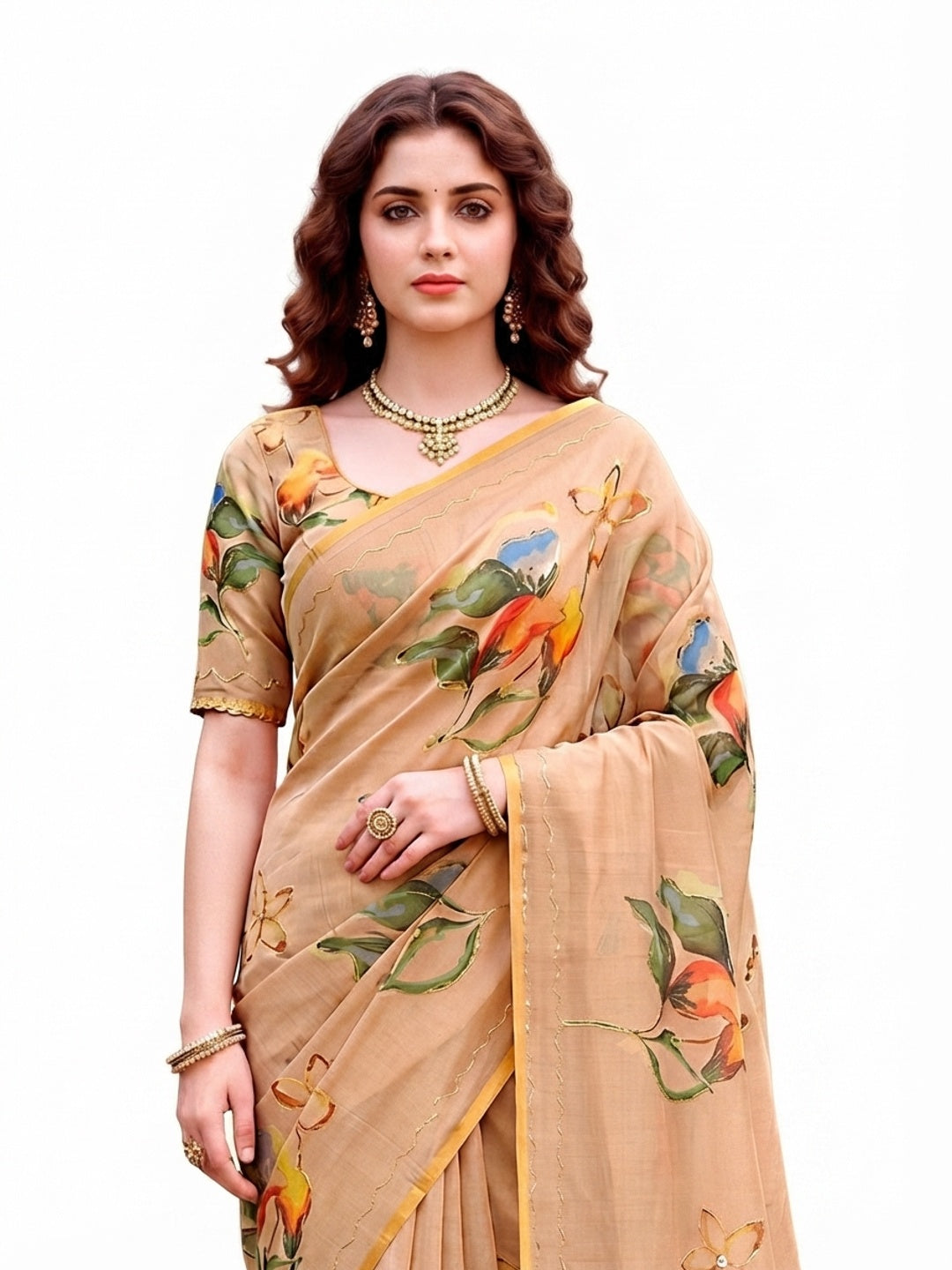 Peachmode Beige Cotton Blend Erodi Saree - Image 6