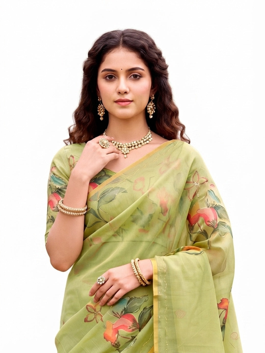 Peachmode Green Cotton Blend Erodi Saree - Image 6