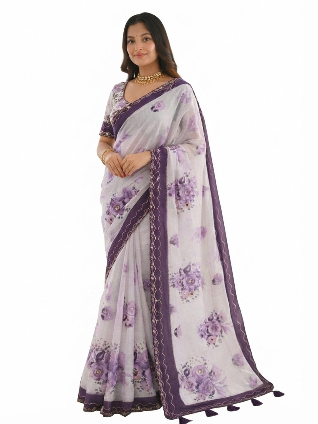 Peachmode Purple Cotton Blend Devika Saree - Image 5