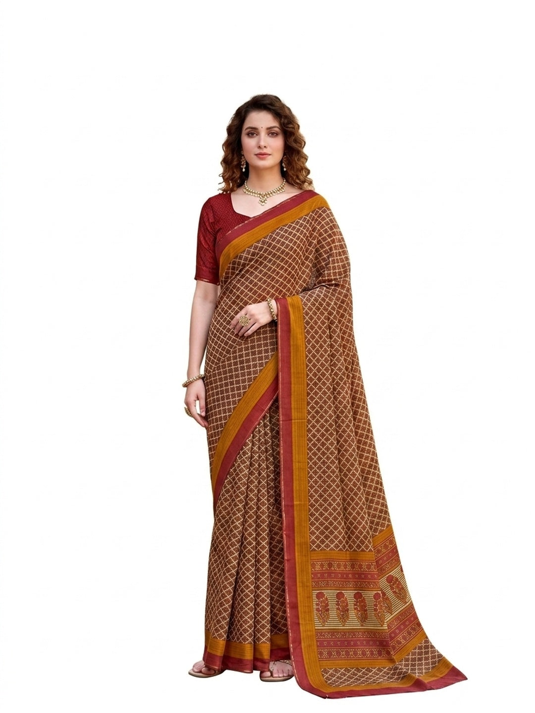 Peachmode Beige Georgette Saree - Image 7