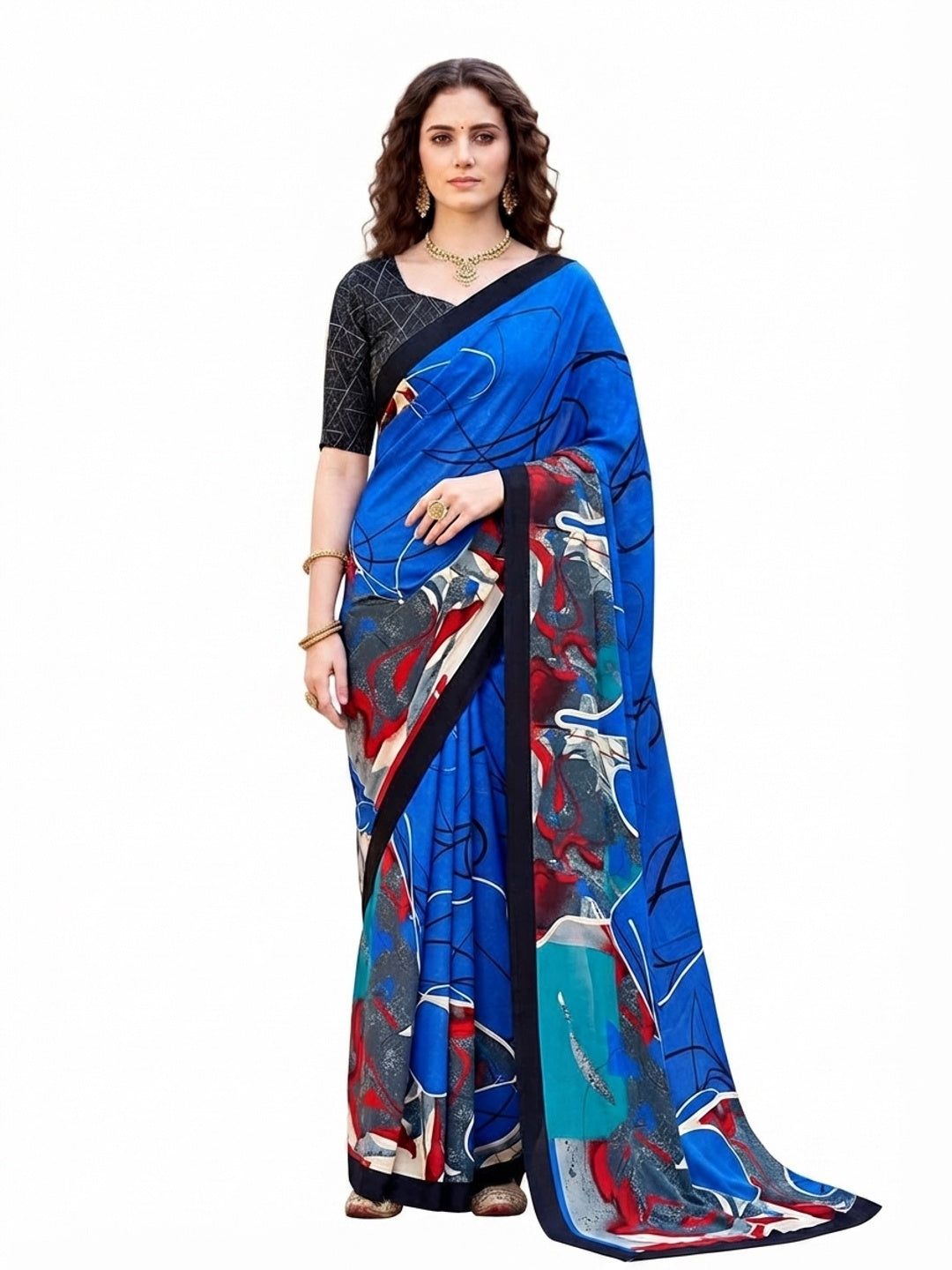 Peachmode Blue Georgette Saree - Image 7