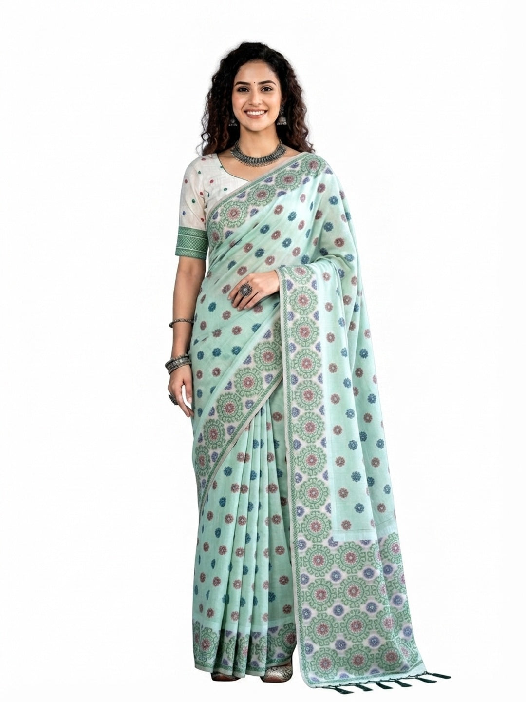 Peachmode Blue Cotton Blend Aananya Saree - Image 6