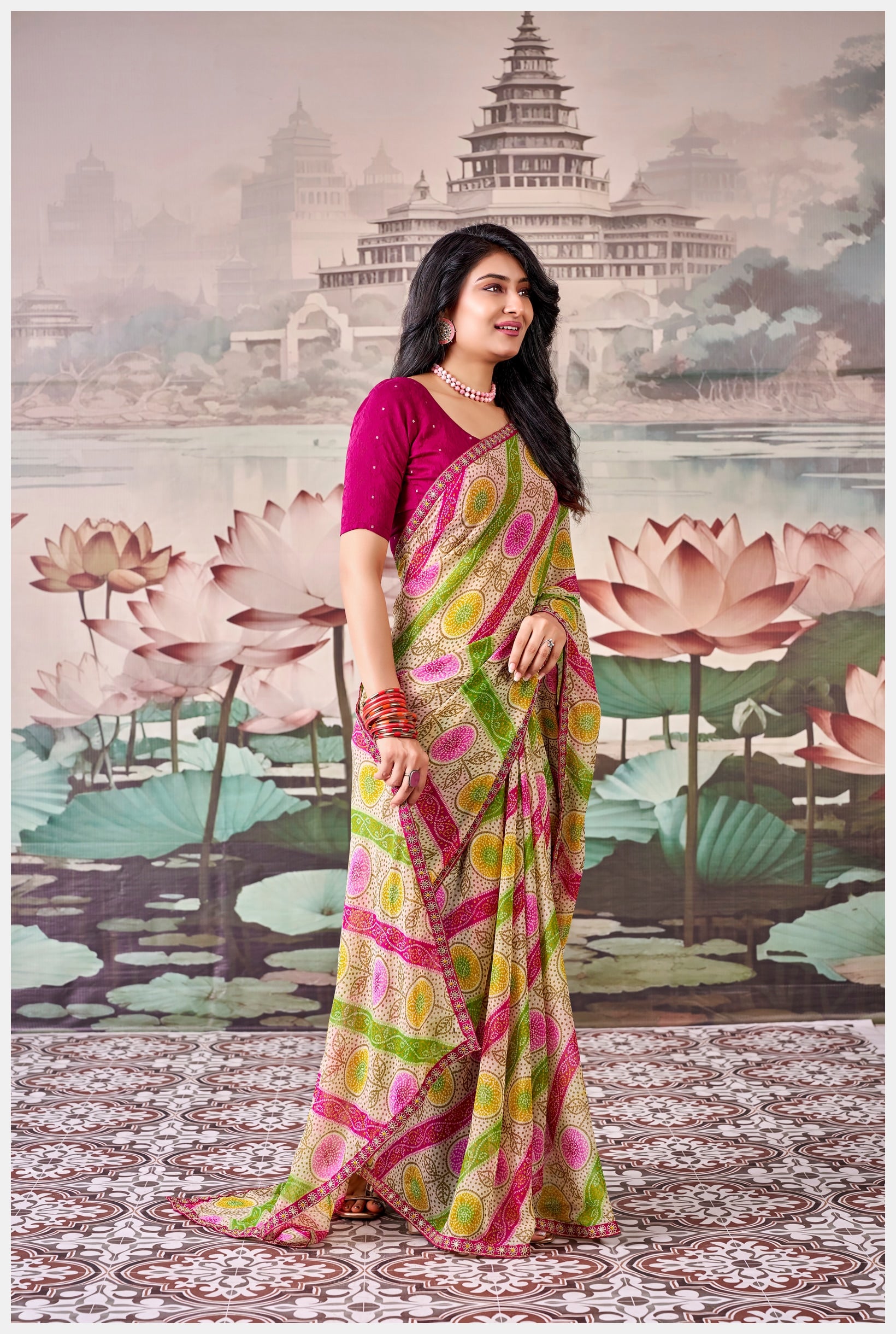 Peachmode Multicolor Raj Mahal Embroidered Saree - Image 3