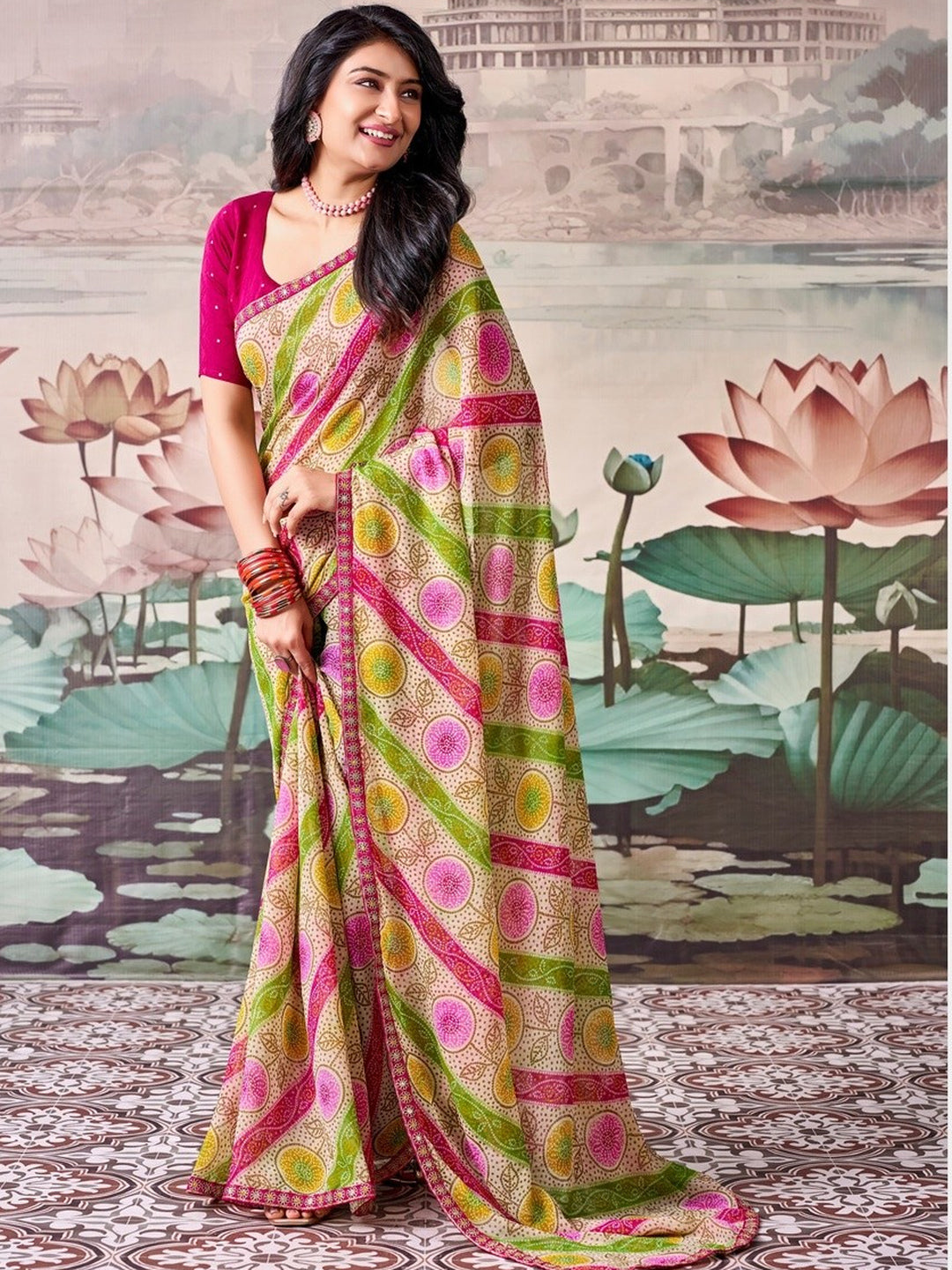 Peachmode Multicolor Raj Mahal Embroidered Saree - Image 1