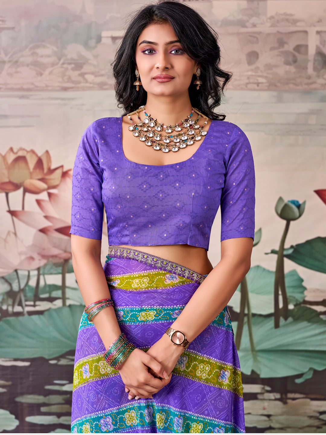 Peachmode Purple Raj Mahal Embroidered Saree - Image 1