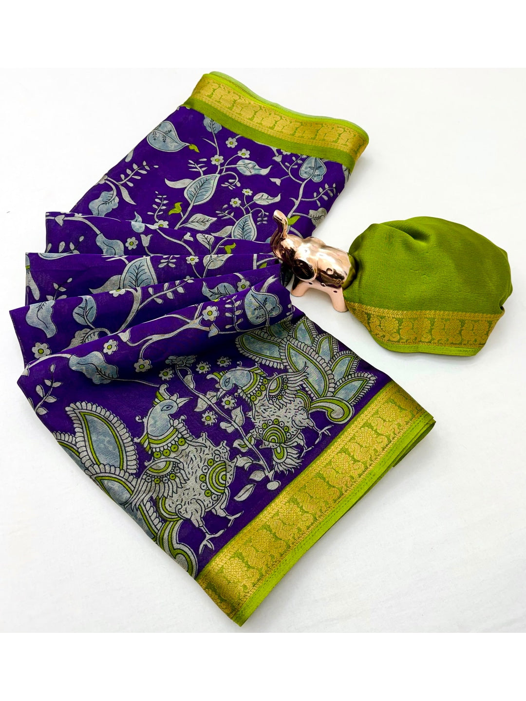 Peachmode Purple Dola Silk Kalamkari Printed Saree - Image 2