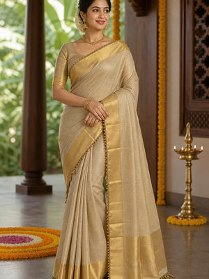 Opulent Banarasi Golden Tissue Silk Saree Crafted on Handloom with a Classic Royal Appeal - Image 1