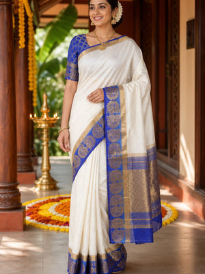 Refreshing White Coloured Festive Wear Woven Art Silk Saree - Image 1