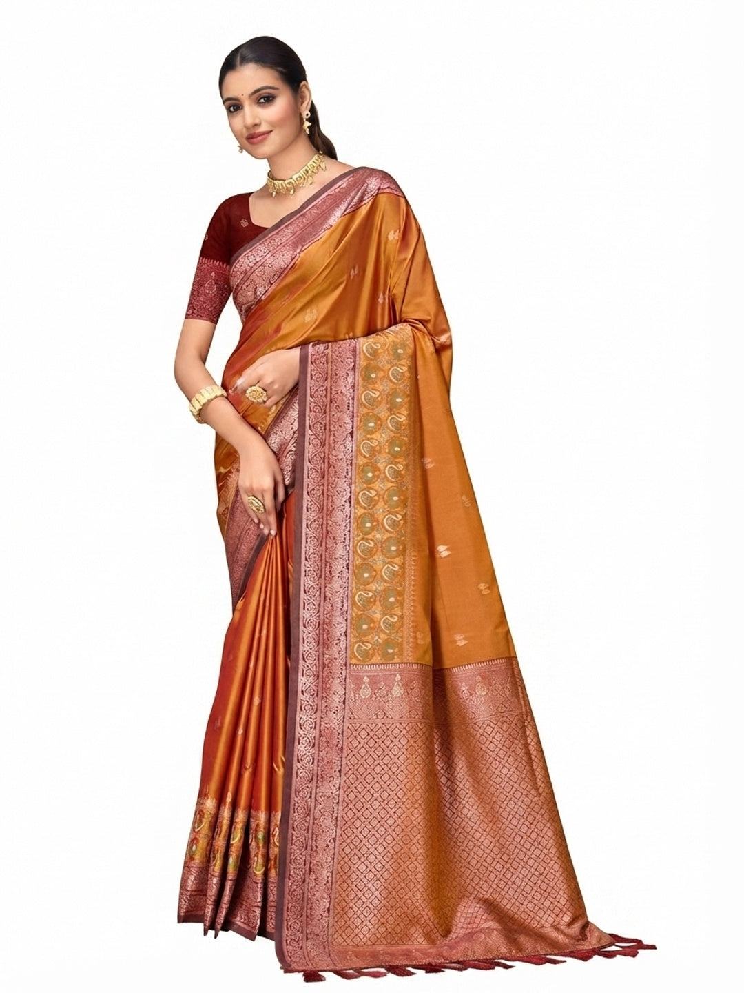 Peachmode Orange Silk Blend Adiksha SIlk Saree - Image 7