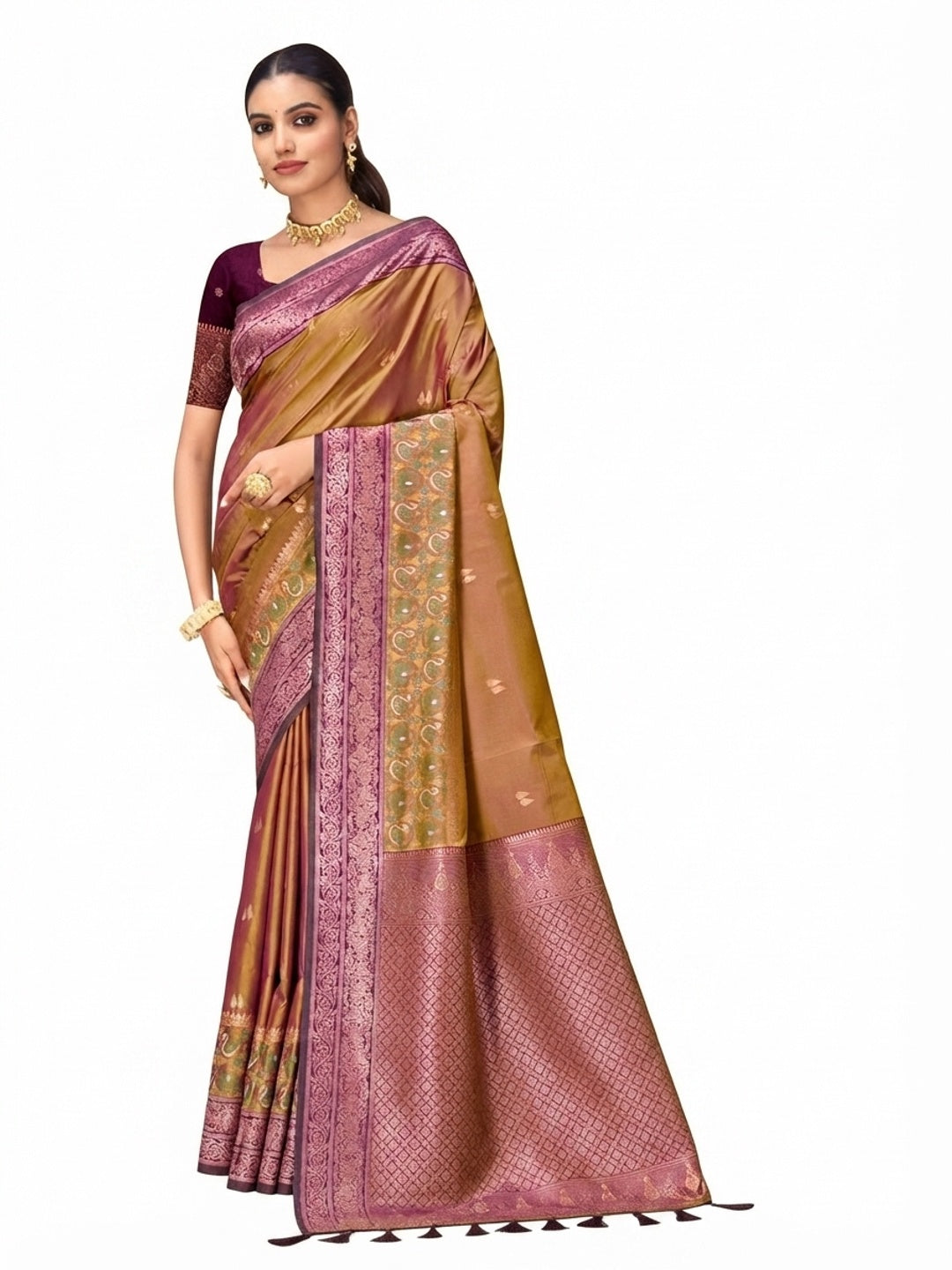 Peachmode Mustard Yellow Silk Blend Adiksha SIlk Saree - Image 7