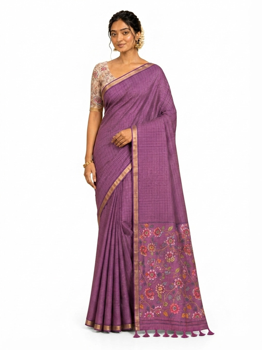 Peachmode Onion Linen Cotton Fancy Digital Print Saree - Image 8