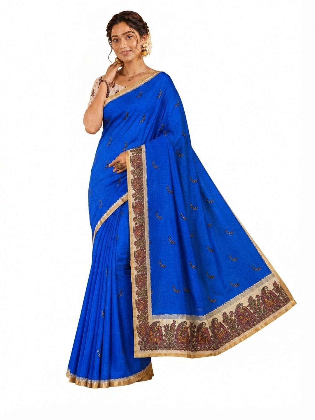 Peachmode Purple Linen Cotton Zari Bentex Border Saree - Image 8