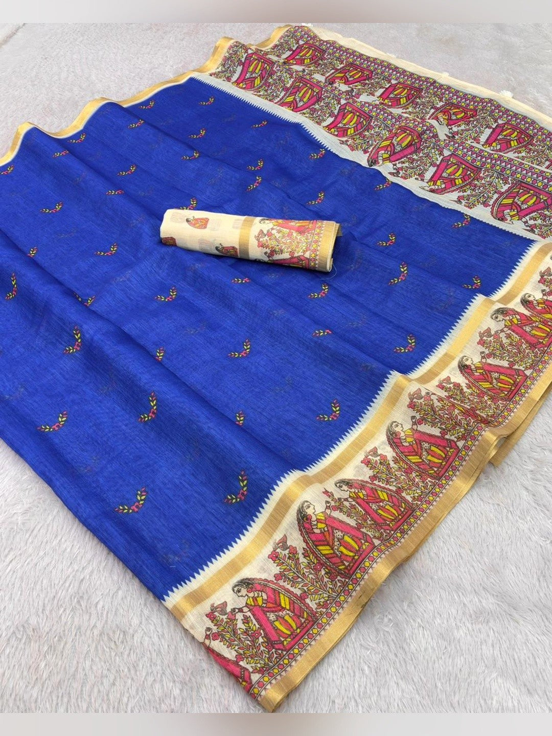 Peachmode Purple Linen Cotton Zari Bentex Border Saree - Image 7