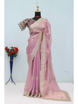 Peachmode Pink Satin Saree - Image 2