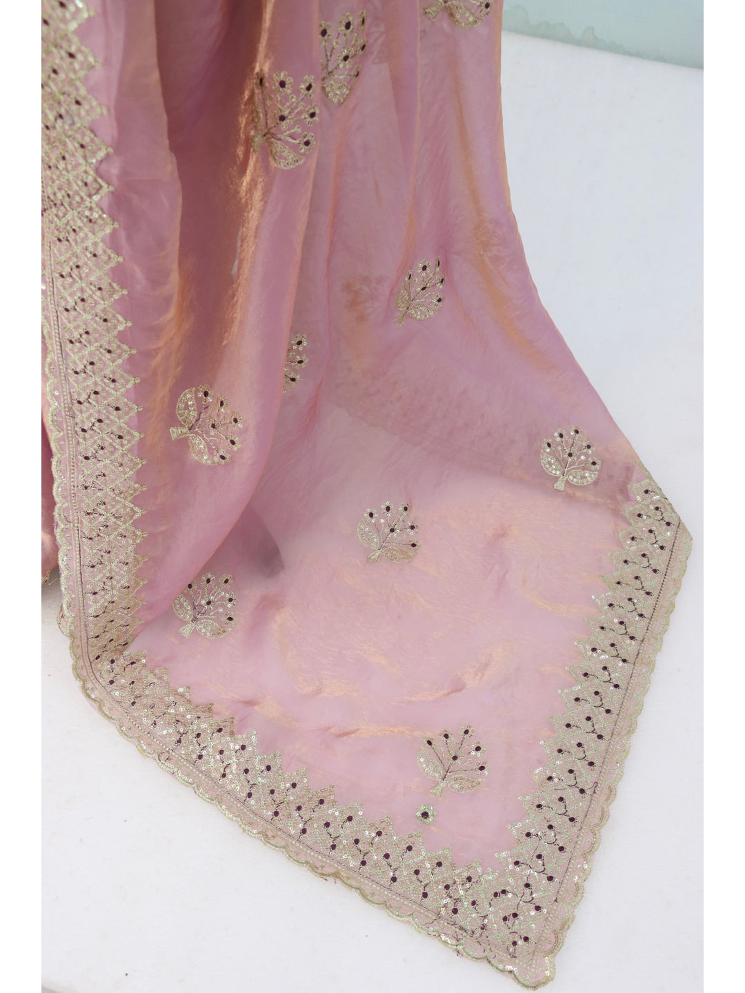 Peachmode Pink Satin Saree - Image 3