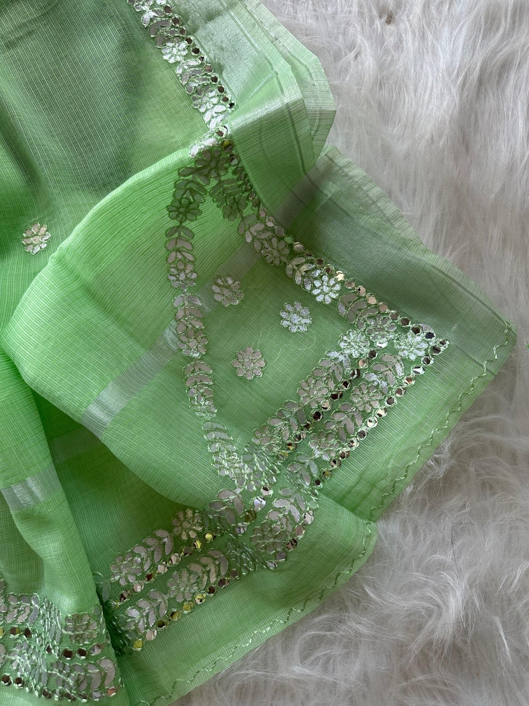Peachmode Green Kota Doriya Gota Patti Saree - Image 3