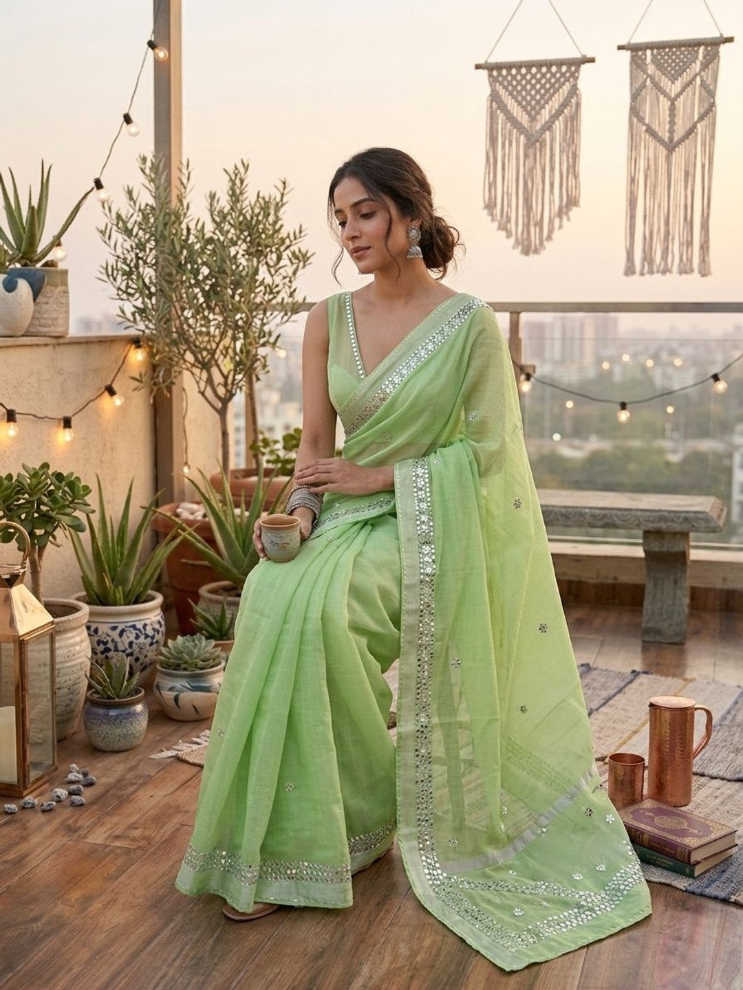 Peachmode Green Kota Doriya Gota Patti Saree - Image 5