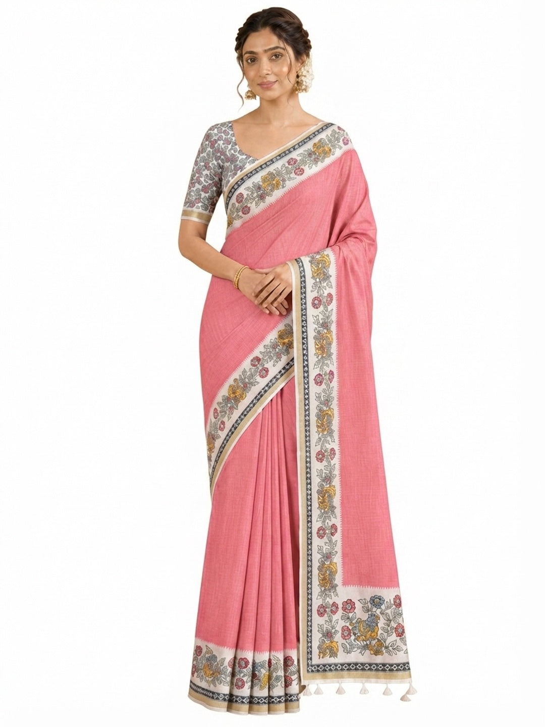 Peachmode Pink Malai Cotton Fancy Digital Print Saree - Image 8