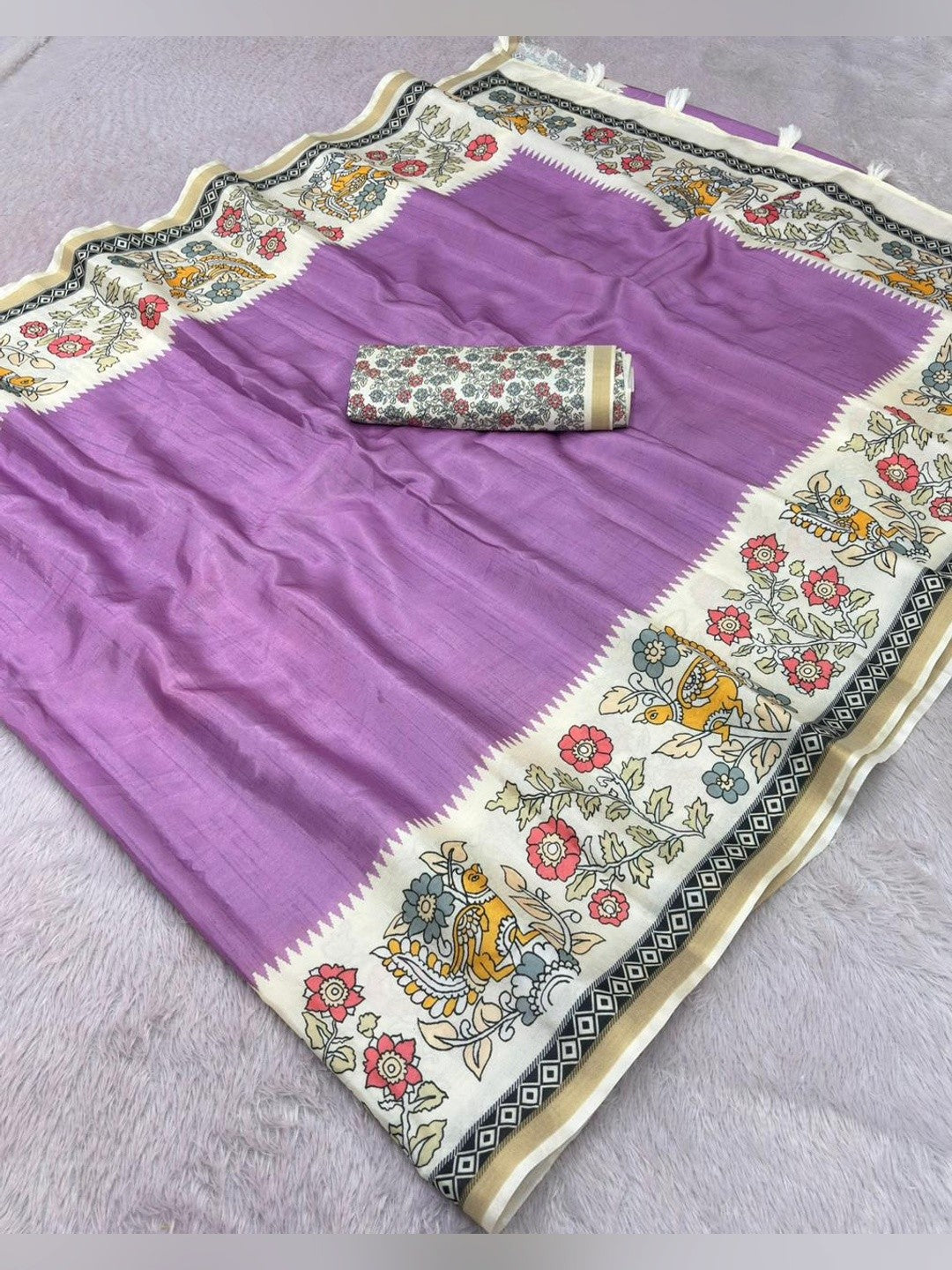 Peachmode Lavender Malai Cotton Fancy Digital Print Saree - Image 6