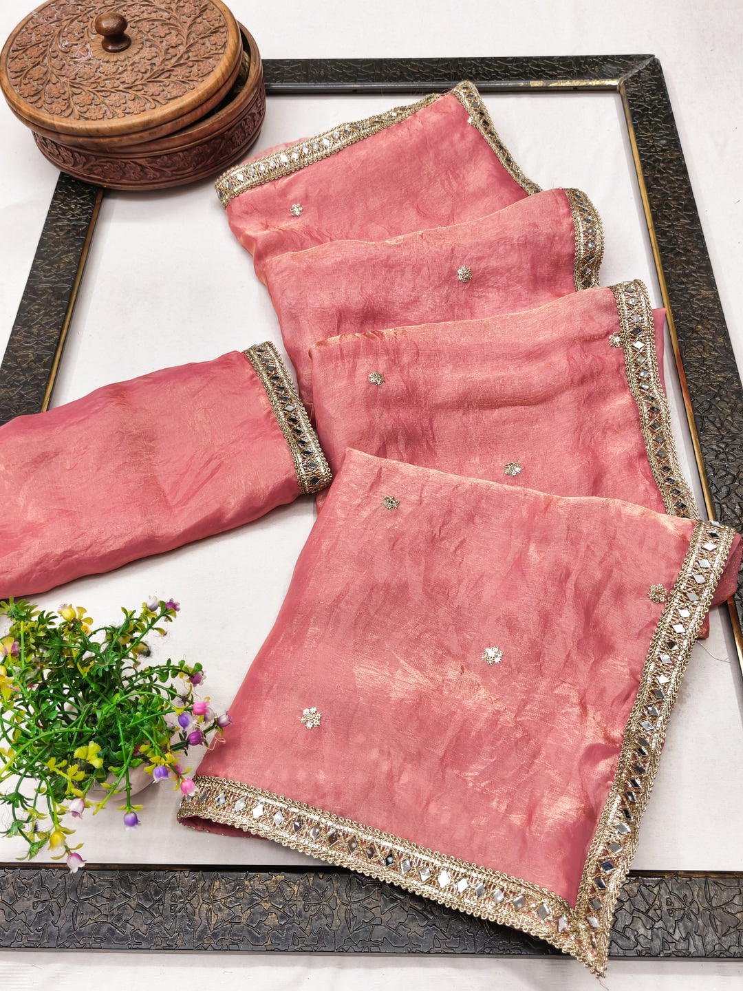 Peachmode Pink Satin Saree - Image 3