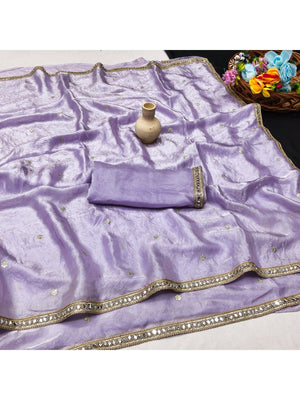 Peachmode Lavender Satin Saree - Image 2