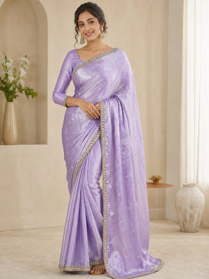 Peachmode Lavender Satin Saree - Image 1